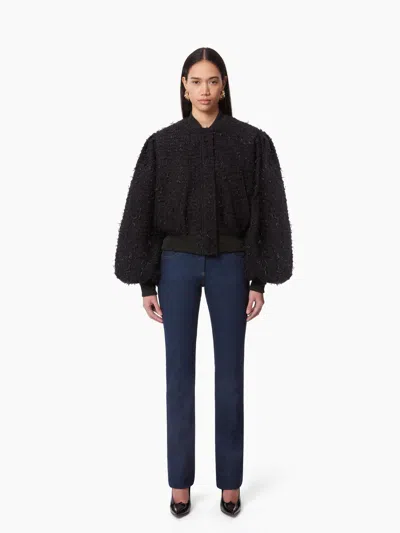 Nina Ricci Cropped Bomber In Tweed In Black