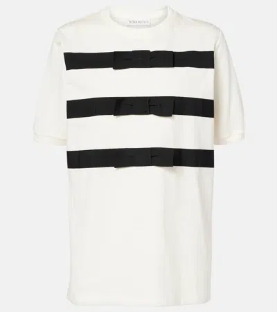 Nina Ricci Cream Cotton T-shirt With Grosgra In Black