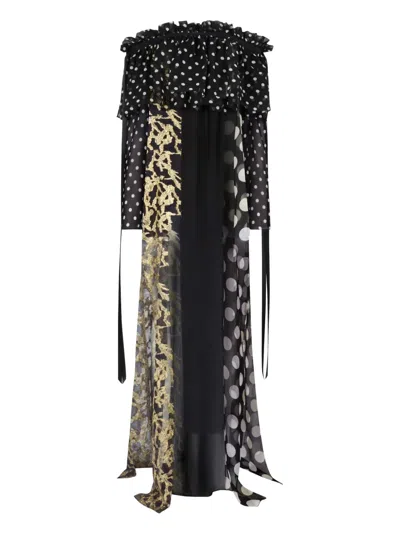 Nina Ricci Bow-detail Polka Dot-pattern Silk Maxi Dress In Black