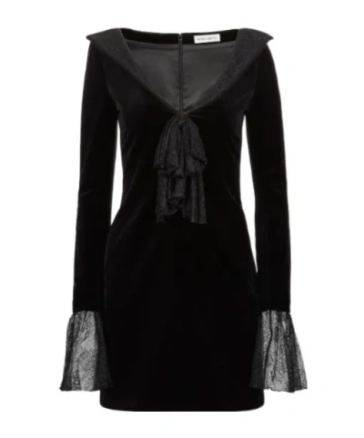 Nina Ricci Bow Embellished Velvet Mini Dress In Black