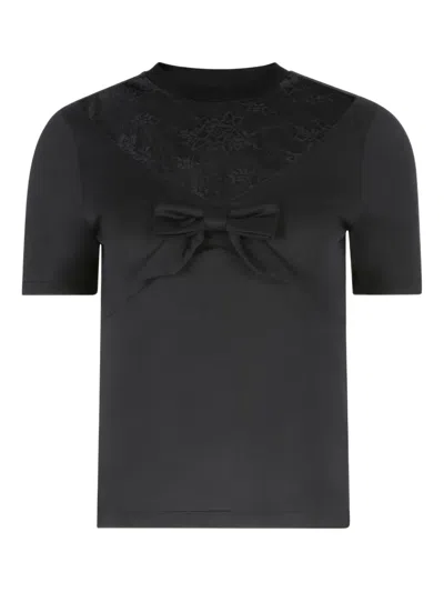 Nina Ricci Bow Lace-inserts Short-sleeves T-shirt In Black