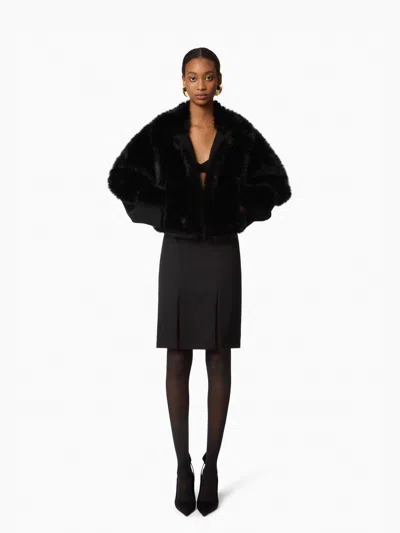 Nina Ricci Boxy Faux Fur Coat In Black
