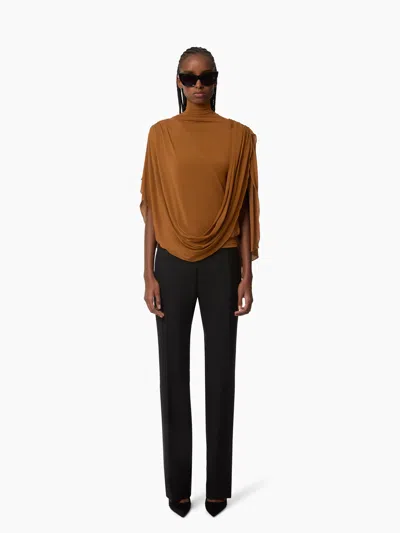 Nina Ricci Brown Highneck Fluid Draped Top