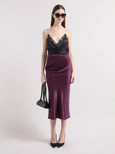 Nina Ricci Burgundy Asymmetrical Satin Skirt In Purple
