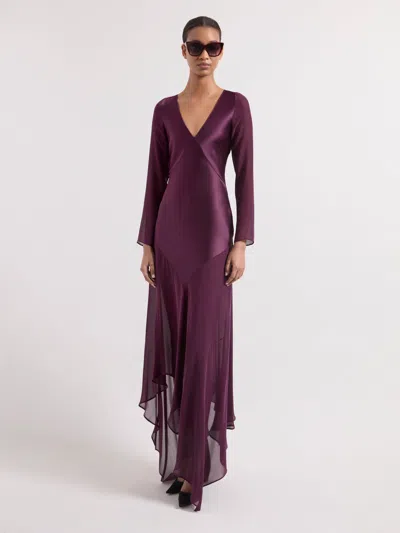 Nina Ricci Burgundy Long Sleeved Maxi Silk Dress In Purple