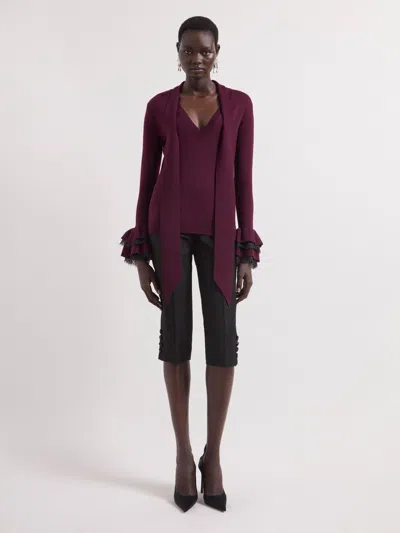Nina Ricci Burgundy V-neck Wool Sweater In Purple
