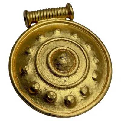 Pre-owned Nina Ricci Button Style Gold Tone Metal Brooch, Signed Dated C 1985. In Multi