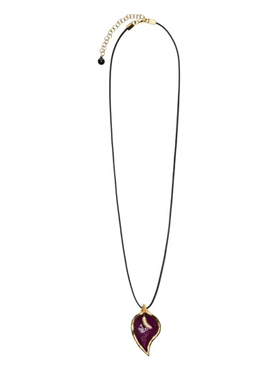 Nina Ricci Calla Flower Pendant Necklace In Burgundy