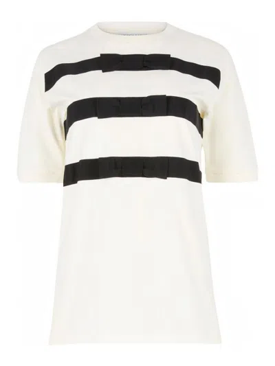 Nina Ricci Cream Cotton T-shirt With Grosgra In Black