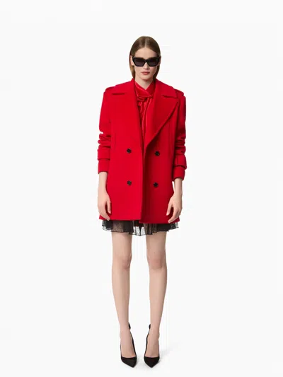 Nina Ricci Cashmere And Wool Peacoat In Red