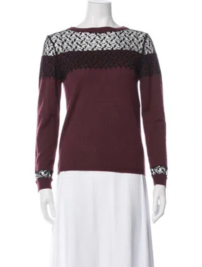 Pre-owned Nina Ricci Cashmere Lace Pattern Sweater In Burgundy