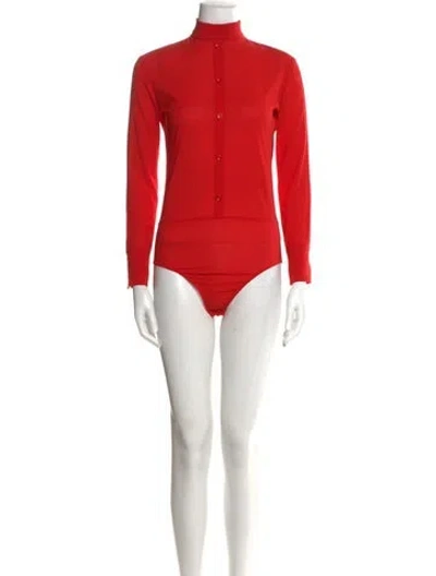 Pre-owned Nina Ricci Cashmere Mock Neck Bodysuit In Red