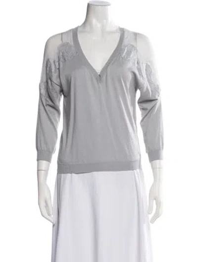Pre-owned Nina Ricci Cashmere V-neck Top In Grey