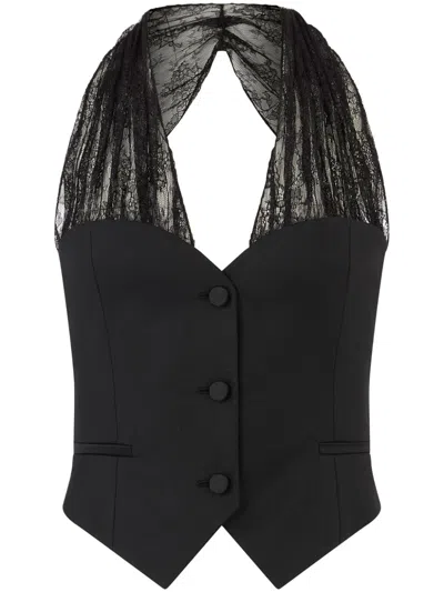 Nina Ricci Chantilly-lace Straps Vest In Black