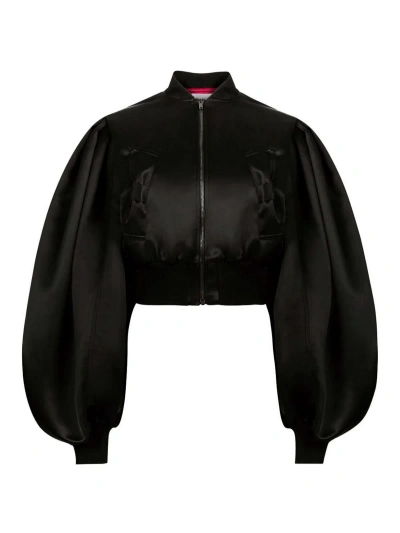 Nina Ricci Satin Cropped Bomber In Black