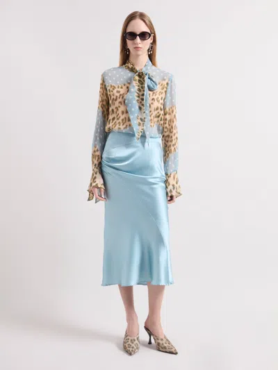 Nina Ricci Chemise Lavallière Léopard Et Pois In Blue Leopard