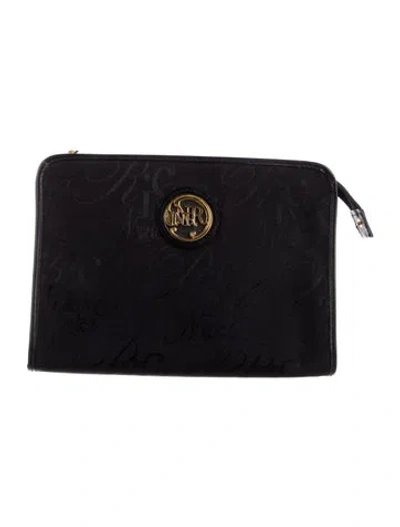 Pre-owned Nina Ricci Clutch With Gold Tone Designer Emblem In Black