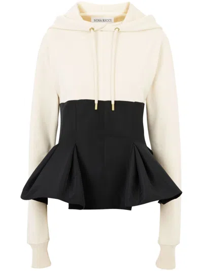 Nina Ricci Contrasting-peplum Hoodie In Schwarz