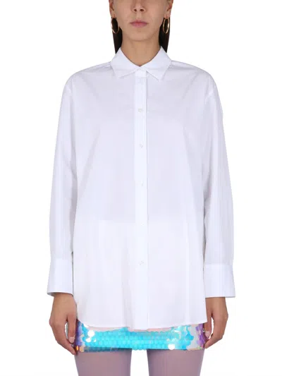 Nina Ricci Cotton Poplin Shirt With Logo Embroidery In White
