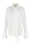 Nina Ricci Draped Front Cotton Shirt With Pussy-bow Collar In White