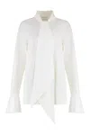Nina Ricci Draped Front Cotton Shirt With Pussy-bow Collar In White