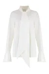 Nina Ricci Draped Front Cotton Shirt With Pussy-bow Collar In White