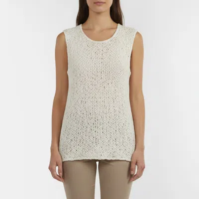 Pre-owned Nina Ricci Cream Weave Pattern Chiffon Sleeveless Top M In White