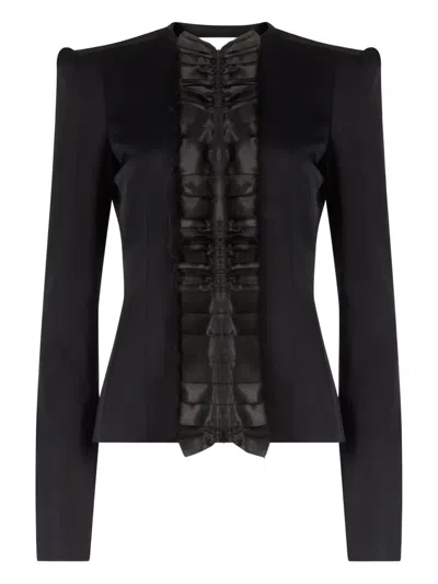 Nina Ricci Crepe Pleated Jacket In Black