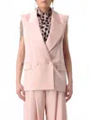 Nina Ricci Crepe Satin Double Breasted Sleeveless Jacket In Blush In Brown