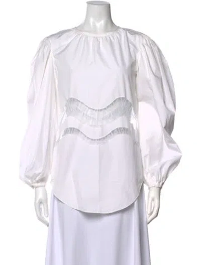 Pre-owned Nina Ricci Crew Neck Long Sleeve Blouse In White
