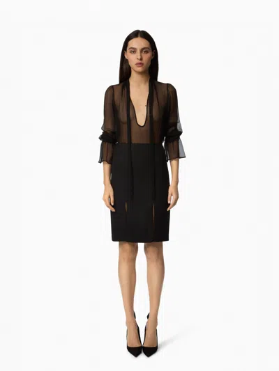 Nina Ricci Crinkled Silk Sheer Blouse In Brown