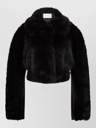 Nina Ricci Cropped Faux Fur Blazer Soft Finish Pockets In Black