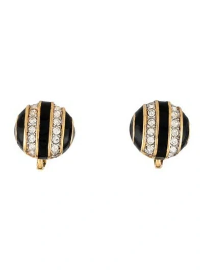 Pre-owned Nina Ricci Crystal & Enamel Clip-back Earrings In Black/clear