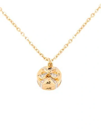 Pre-owned Nina Ricci Crystal & Enamel Logo Gift Pendant Necklace, 18" In Multi