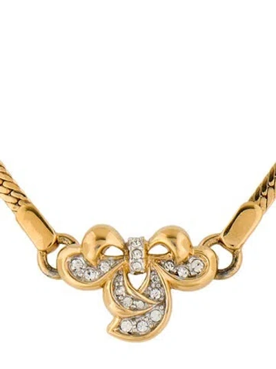 Pre-owned Nina Ricci Crystal Bow Pendant Necklace, 15.5" In Multi