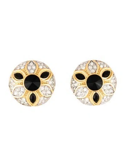 Pre-owned Nina Ricci Crystal Clip-on Earrings In Black/clear