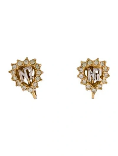 Pre-owned Nina Ricci Crystal Clip-on Earrings In Multi