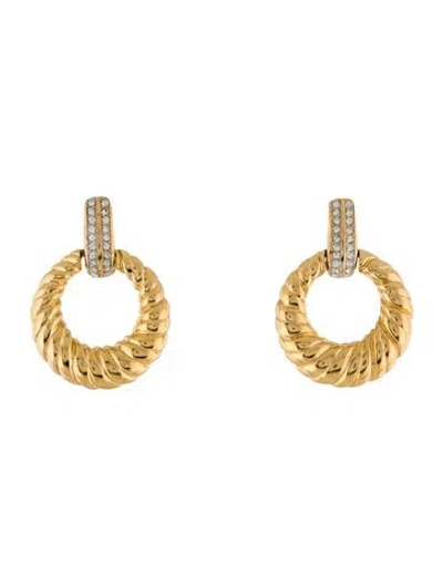 Pre-owned Nina Ricci Crystal Clip-on Hoop Earrings In Multi
