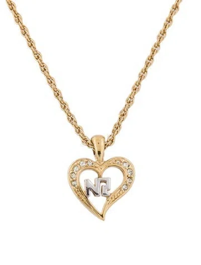 Pre-owned Nina Ricci Crystal Heart Pendant Necklace, 17" In Multi