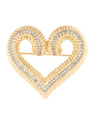 Pre-owned Nina Ricci Crystal Heart Pin Brooch In Transparent