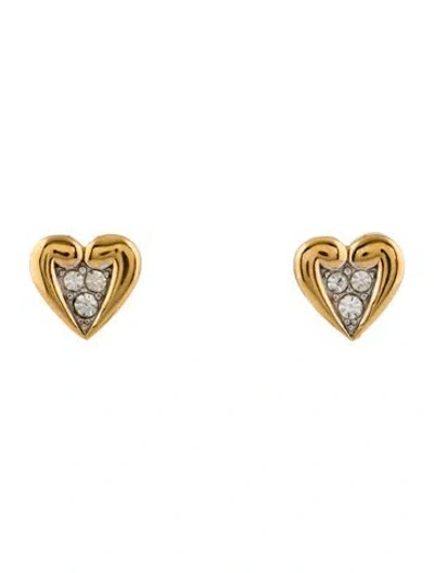 Pre-owned Nina Ricci Crystal Heart Stud Earrings In Multi
