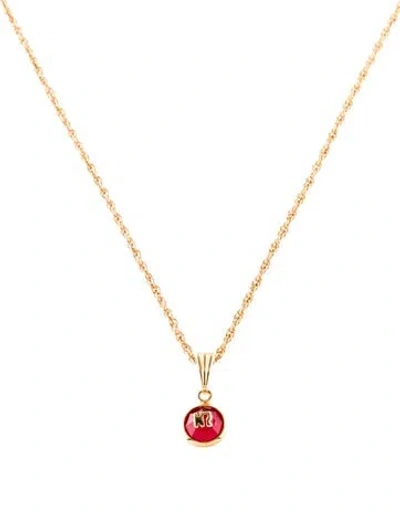Pre-owned Nina Ricci Crystal Logo Pendant Necklace, 16.75" In Red