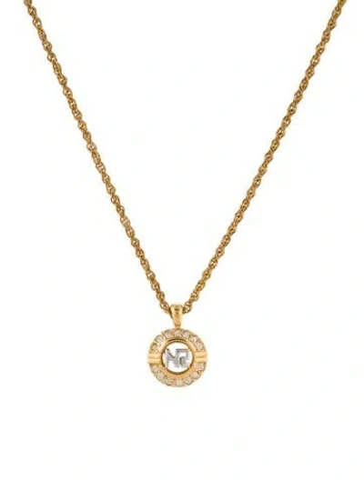 Pre-owned Nina Ricci Crystal Logo Pendant Necklace, 16.75" In Transparent