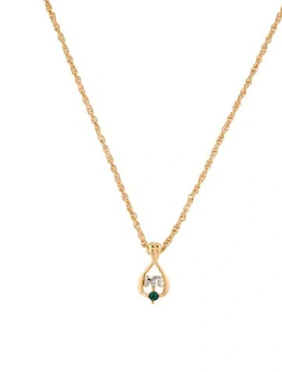 Pre-owned Nina Ricci Crystal Logo Pendant Necklace, 17" In Green