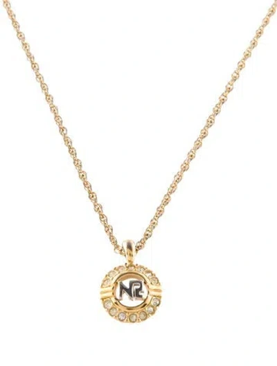 Pre-owned Nina Ricci Crystal Logo Pendant Necklace, 17" In Transparent