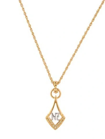 Pre-owned Nina Ricci Crystal Logo Pendant Necklace, 17" In Transparent