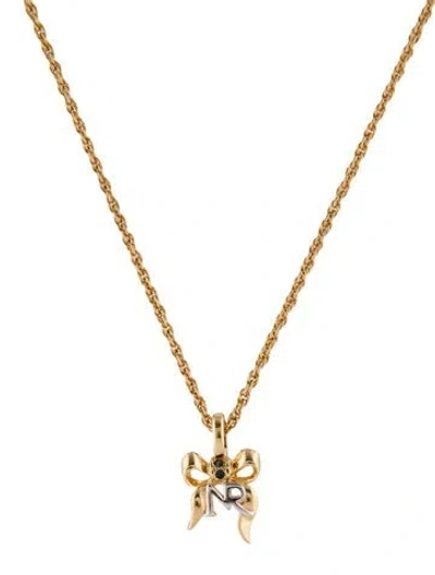Pre-owned Nina Ricci Crystal Two-tone Bow Pendant Necklace, 17" In Blue