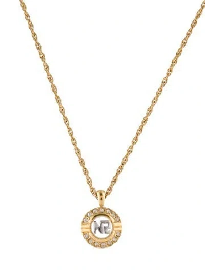 Pre-owned Nina Ricci Cubic Zirconia Logo Pendant Necklace, 17.25" In Multicolor