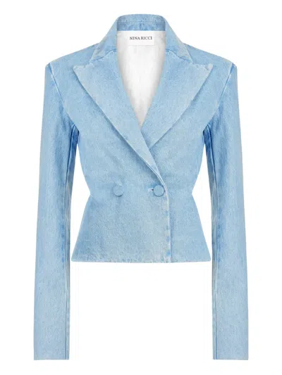 Nina Ricci Cut Out-detail Denim Blazer In Blue