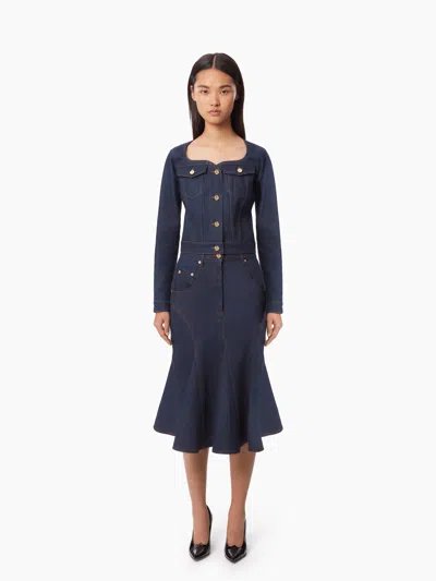 Nina Ricci Denim Midi Skirt In Blue